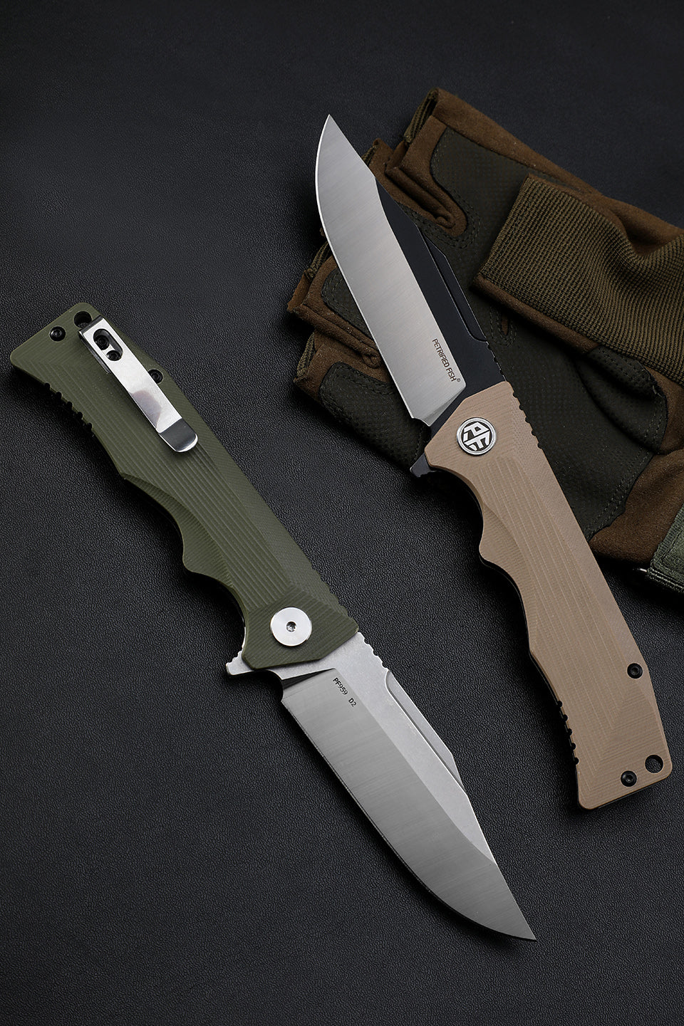 Petrified fish PF959,3.78" D2 Blade,G10 Handle, Flipper Liner lock Folding knife