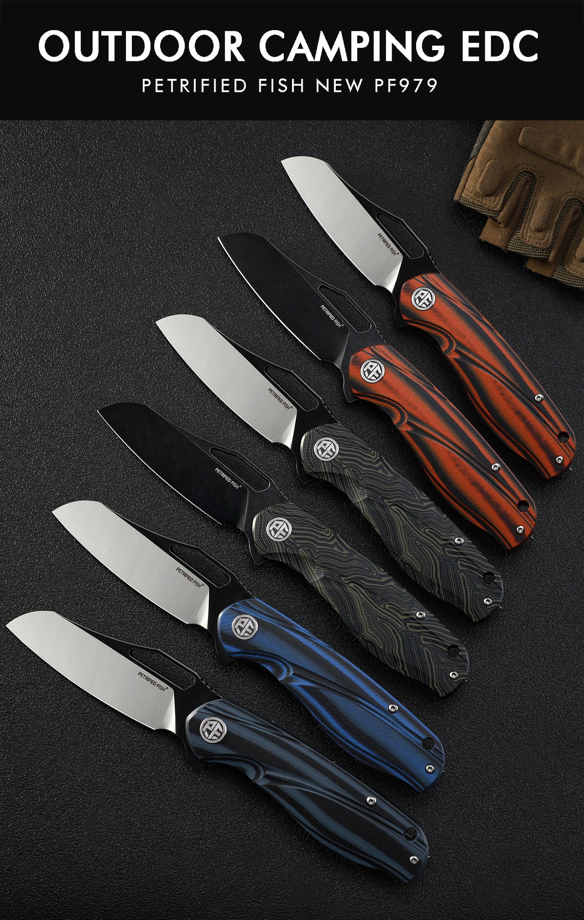 Petrified fish PF979 Raptor original,3.43"D2 Blade,G10 Handle,Flipper Liner lock Folding knife