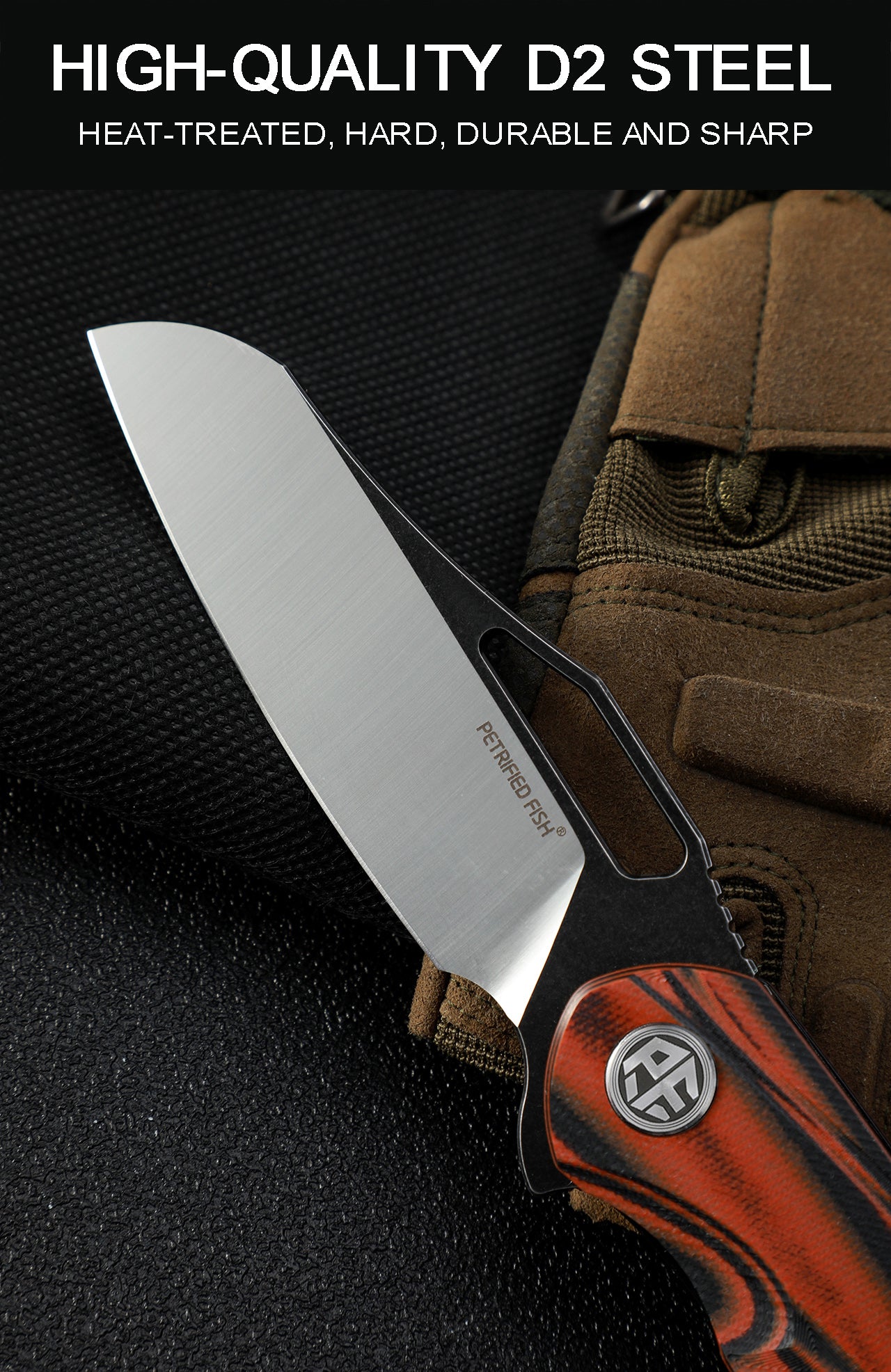 Petrified fish PF979 Raptor original,3.43"D2 Blade,G10 Handle,Flipper Liner lock Folding knife