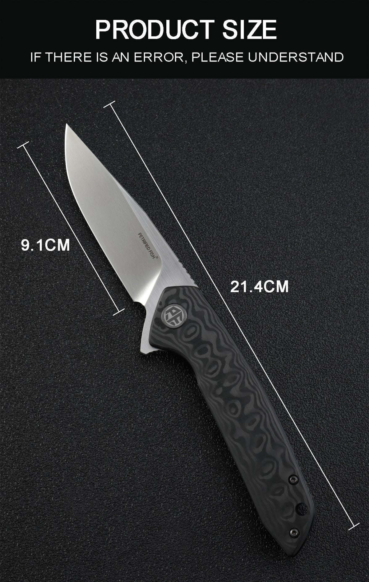 Petrified Fiah PF989 Auster,3.58" K110 Blade,Gmascus G10/Ebony Wood/Carbon Fiber Handle,Flipper Liner Lock Folding Knife