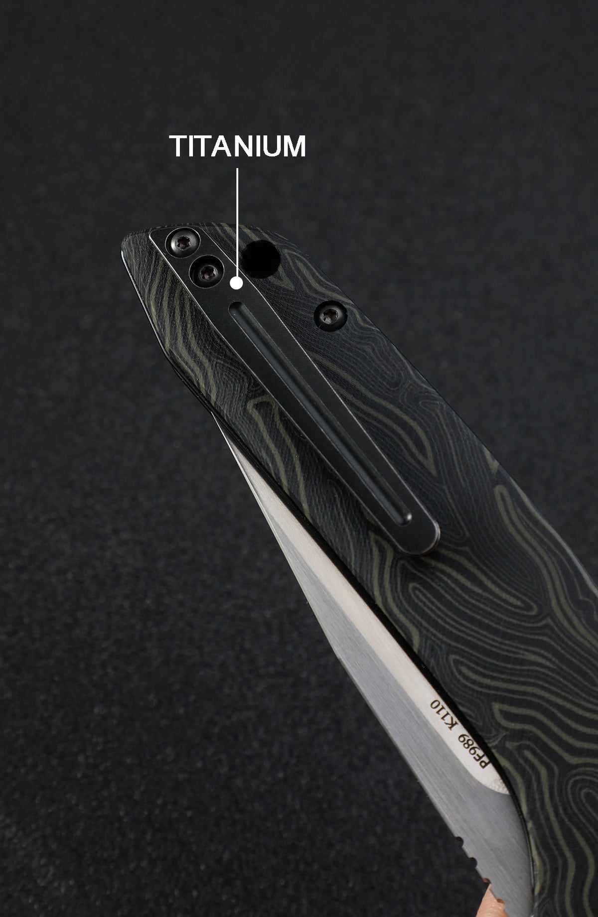 Petrified Fiah PF989 Auster,3.58" K110 Blade,Gmascus G10/Ebony Wood/Carbon Fiber Handle,Flipper Liner Lock Folding Knife