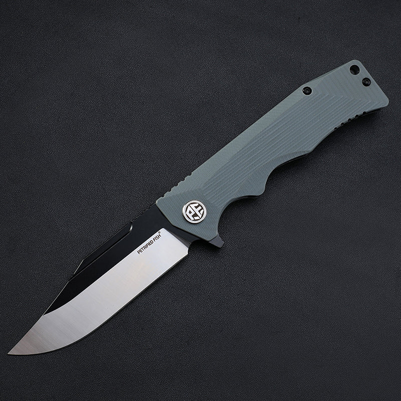 Petrified fish PF959,3.78" D2 Blade,G10 Handle, Flipper Liner lock Folding knife