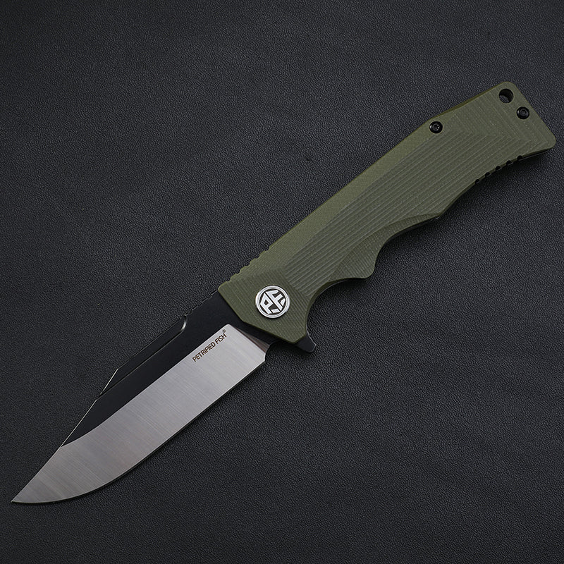 Petrified fish PF959,3.78" D2 Blade,G10 Handle, Flipper Liner lock Folding knife