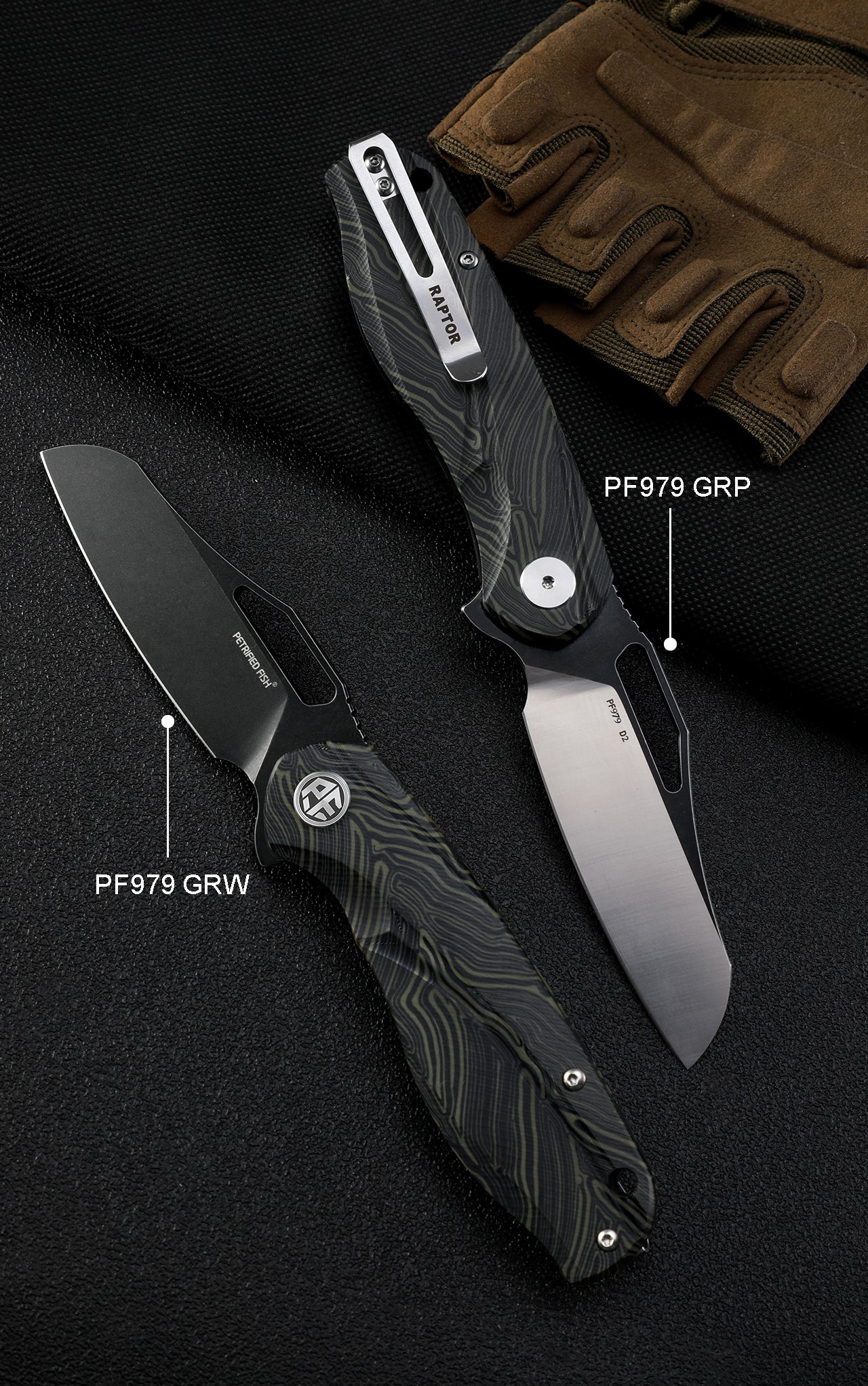 Petrified fish PF979 Raptor original,3.43"D2 Blade,G10 Handle,Flipper Liner lock Folding knife